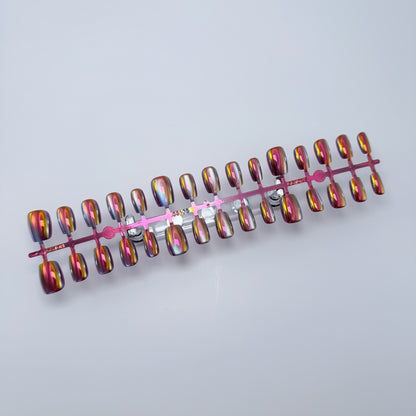 Solar Mirage – Press-on Fingernägel, Polarlicht/Aurora, Cat-Eye, Chrom und Metallisch – NEXANAILS®