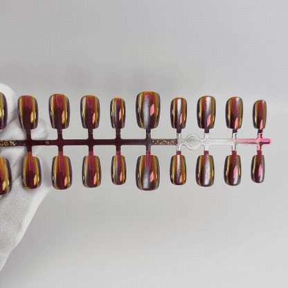 Solar Mirage – Press-on Fingernägel, Polarlicht/Aurora, Cat-Eye, Chrom und Metallisch – NEXANAILS®